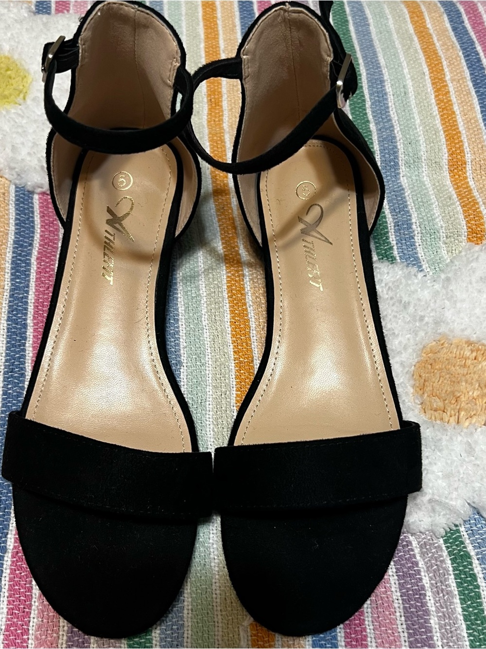 Kids Black Suede Ankle-Strap Dress Sandals Size 5